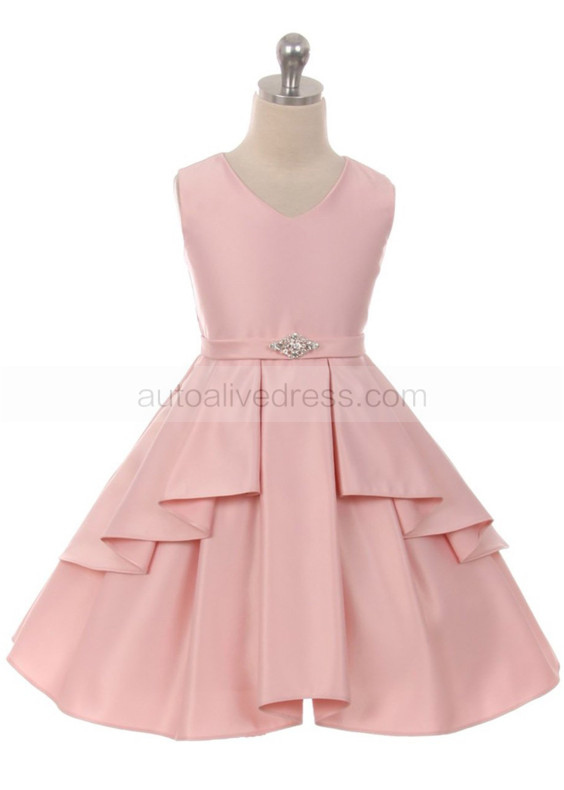 V Neck Satin Wedding Party Dress Flower Girl Dress